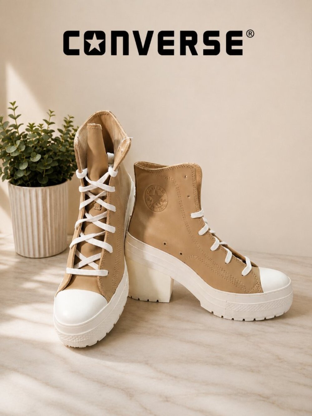 Converse Chuck 70 De Luxe Heel Tan Leather Platform BootA15470C Wom 9.5/mens 7.5